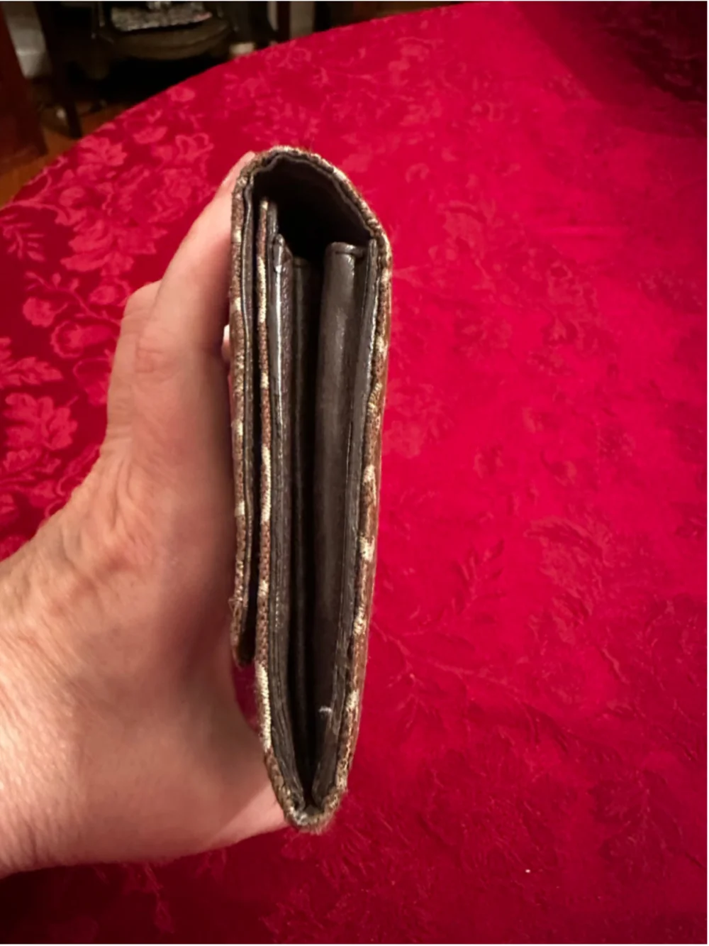 Celine Brown & Beige Canvas & Leather Monogram Long Wallet